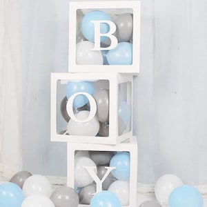 Transparent 'BOY' White Balloon Boxes (3 Pack) | Baby Shower | Gender Reveal