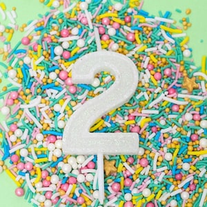 Mini Glitter Number 2 Candle, White Birthday Cake Candle, Party Celebration Cake Topper, Non-Toxic & Smokeless