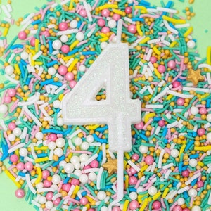 Mini Glitter Number 4 Candle, White Birthday Cake Candle, Party Celebration Cake Topper, Non-Toxic & Smokeless