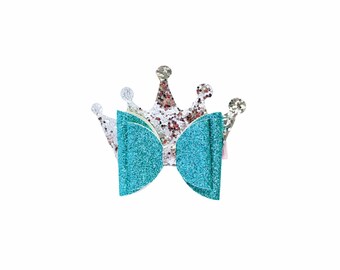 Blue Bow with Silver Crown Hair Clip | Party Decorations | Celebration Accessories