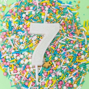 Mini Glitter Number 7 Candle, White Birthday Cake Candle, Party Celebration Cake Topper, Non-Toxic & Smokeless