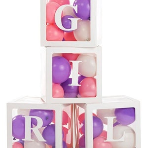 Transparent 'GIRL' White Balloon Boxes (4 Pack) | Baby Shower | Gender Reveal