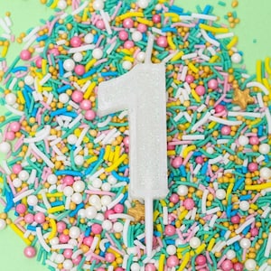 Mini Glitter Number 1 Candle, White Birthday Cake Candle, Party Celebration Cake Topper, Non-Toxic & Smokeless