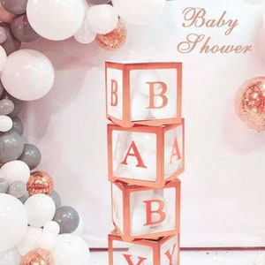 Transparent 'BABY' Rose Gold Balloon Boxes (4 Pack) | Baby Shower | Gender Reveal