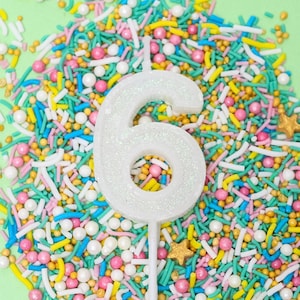 Mini Glitter Number 6 Candle, White Birthday Cake Candle, Party Celebration Cake Topper, Non-Toxic & Smokeless