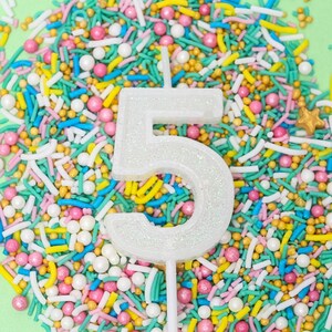 Mini Glitter Number 5 Candle, White Birthday Cake Candle, Party Celebration Cake Topper, Non-Toxic & Smokeless