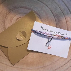 Bracelet Témoin cordon liberty réglable, bracelet personnalisé demande témoin, mariage, Veux-tu être ma témoin? bijou cadeau témoin