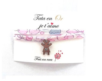 Bracelet Tata cordon liberty réglable, bracelet personnalisé tata, cadeau tata, bijou tata, bracelet liberty tata, tata d'amour, merci tata