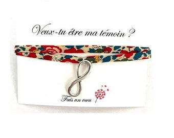 Bracelet Témoin cordon liberty réglable, bracelet personnalisé demande témoin, mariage, Veux-tu être ma témoin?, bijou cadeau témoin