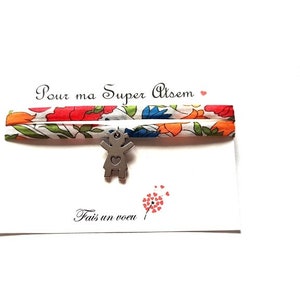 Bracelet Atsem -  cadeau Atsem - Merci Atsem - bijou personnalisable Atsem - carte message personnalisable - liberty - atsem école