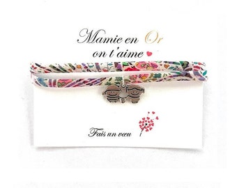 Bracelet Mamie cordon liberty réglable, bracelet personnalisé mamie, cadeau mamie, bijou mamie, cadeau fête des grands-mères