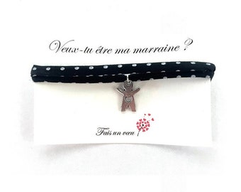 Bracelet Marraine cordon liberty réglable, bracelet personnalisé demande marraine, baptême, cadeau marraine, bijou marraine