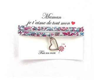 Bracelet Maman cordon liberty réglable, bracelet personnalisé maman, cadeau maman, bijou maman, cadeau fête des mères, cadeau naissance
