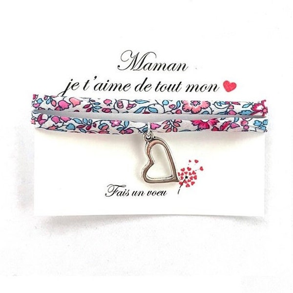 Bracelet Maman cordon liberty réglable, bracelet personnalisé maman, cadeau maman, bijou maman, cadeau fête des mères, cadeau naissance