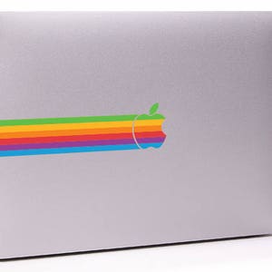 Retro vintage apple rainbow logo RIBBON MacBook Decal sticker fits all sizes. Laptop People Love apple ad commercial