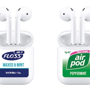 Airpods 2016 and 2019 version AirPod funny stickers decals dental floss/gum anti theft Set of 2 image 1