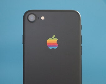 Set von 2 Retro Vintage Apple Regenbogen Logo iPhone 11, iPhone Pro, iPhone X, iPhone 8, iPhone 7 und älter Decal Sticker passend für alle Größen.