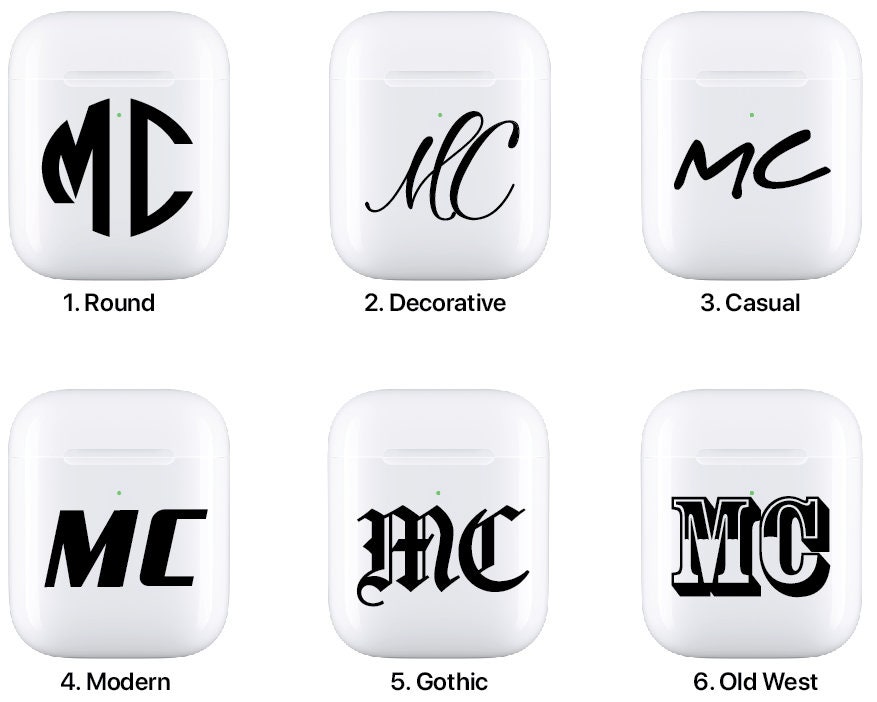 Airpods / Airpods Pro Custom Monogram, Initials (2016 and 2019 Version ...