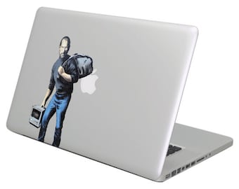 Steve Jobs with Macintosh Banksy MacBook Decal sticker, full color, Choose your size!