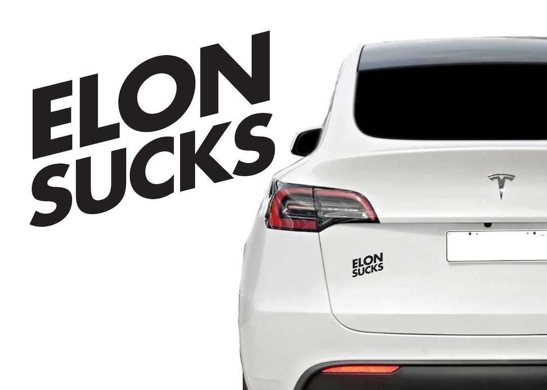 ELON SUCKS - Tesla Vinylcut Sticker Aufkleber 12x5 Cm, Weiss