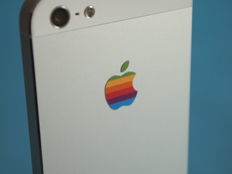 Set of 2 Retro vintage apple rainbow logo iPhone 11, iPhone Pro, iPhone X, iPhone 8, iPhone 7 and older Decal sticker fits all sizes. image 3