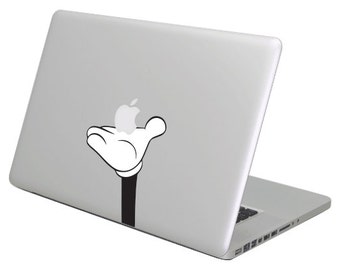 Cartoon Hand MacBook Decal sticker. Choose your size. Laptop People Love apple ad commercial