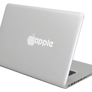 La pegatina retro vintage de la fuente de Apple MacBook se adapta a todos los tamaños. Laptop People Love apple ad commercial