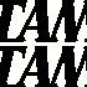 May include: The word "TAMA" in bold, black capital letters is displayed twice, stacked vertically. The letters are slightly pixelated, suggesting a digital image. The background is a light, textured off-white.