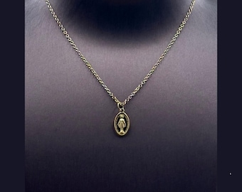 The Black Madonna Necklace | Gold Miraculous Medal Pendant | 18 Inch 18k-Plated Chain