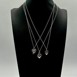 Gothic Silver Sacred Heart Necklace - Sterling Plated Pendant - 18in Chain - 3 Unique Styles