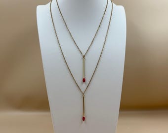 Gold Matchstick Necklace | Light My Fire Pendant |  Choice of 18 or 24 inch chain