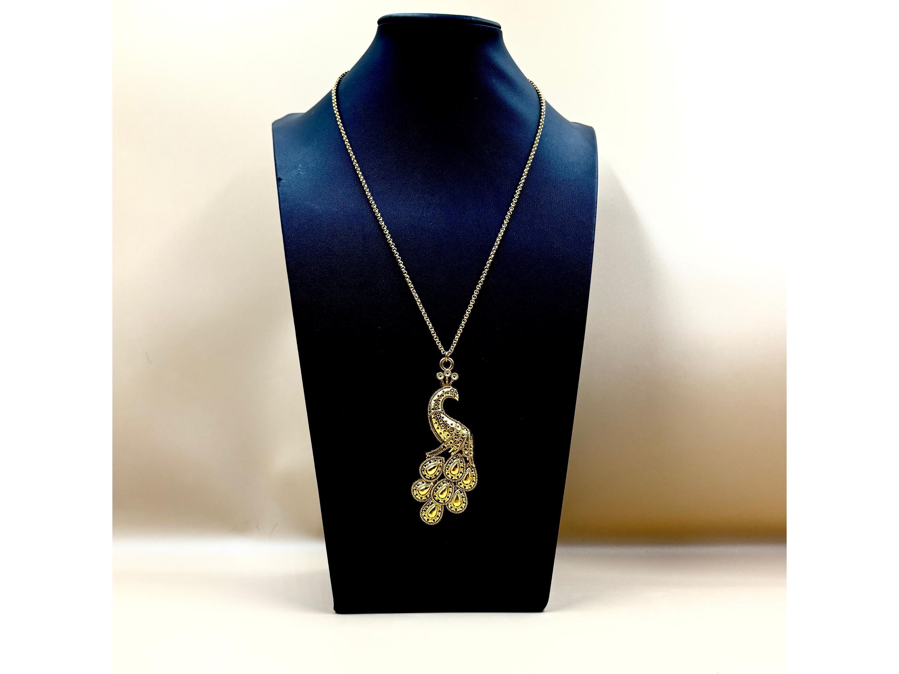 Gold Peacock Necklace |  "The Flannery" | 20 Inch Gold Pendant Necklace | Southern Gothic Style