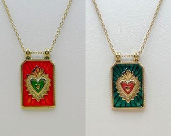 Gold Sacred Heart Card Pendant Necklace | Hearts on Fire | Handcrafted Minimilist Jewelry