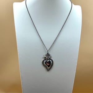 Silver Sacred Heart Necklace | &quot;Sacre Coure&quot; | 20 Inch Stainless Steel Pendant Necklace | Gothic Heart Necklace
