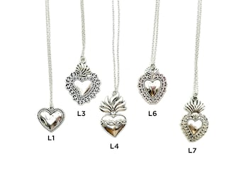 Saints & Sinners Necklace | Silver Sacred Heart Pendant on 24&quot; Sterling Plated Chain | Romantic Goth Jewelry