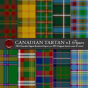 Printable Digital Canadian tartans: Maple Leaf, Alberta, British Columbia, Manitoba, Ontario, Saskatchewan, Labrador, Yukon, and Quebec