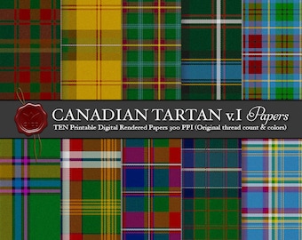 Printable Digital Canadian tartans: Maple Leaf, Alberta, British Columbia, Manitoba, Ontario, Saskatchewan, Labrador, Yukon, and Quebec