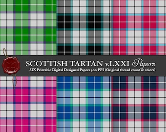 Digital Printable Scottish Highland Dance Tartan Plaid: Bonnie Emerald Green, Blush, Shadow, Royal Blue, Marine, Rose