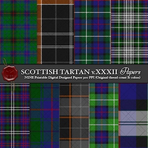 Digital Printable Scottish Tartan Plaid: Highland Clan Davidson, Harley Davidson, Davidson of Tulloch, Dress, Half, Clan Chattan brown Blue