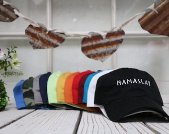 Namaslay Embroidered Hat, Namaste, Namaslay Baseball Hat, Women's Hats, Men's Hats, Namaslay Baseball Caps, Yoga Baseball Hat