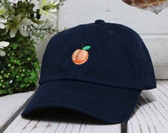 Pfirsich bestickter marineblauer Hut, Pfirsich-Baseballmütze, bestickter Pfirsich-Vater-Hut, Frucht bestickter Baseball-Hut, Pfirsich-Baseballmütze