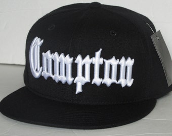 Neue Mütze COMPTON Schwarz/Weiß 3 d bestickt Snap-Back Flat Bill
