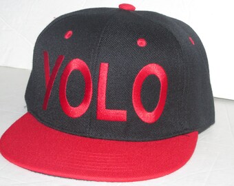 YOLO | Schwarz/rot | SnapBack-Hut | Sonnenhut | Mit Hat | Strand-Hut | Papa Hat Mode | Cosplay | Drake | Hip Hop | Top-40
