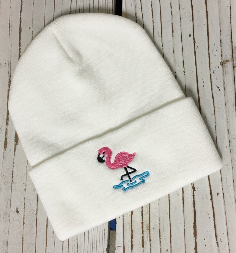 FLAMINGO Embroidered Beanie, Flamingo Hat, Embroidered Flamingo FLAMINGO Embroidered Beanie, Flamingo Hat, Embroidered Flamingo