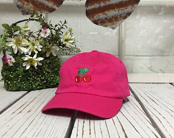 CHERRY Dad Hat | Cherry Tree | Reddish | Fruit | Taxonomy | Plantae | Acidic | Wild Cherry | Prunus Cerasus | Dad Caps | Hot Pink