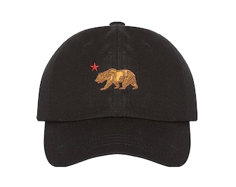 California Republic Bear Hat, Embroidered Cali Bear Dad Hat, Cali Star Bear Baseball Cap, California Bear Embroidered Hat