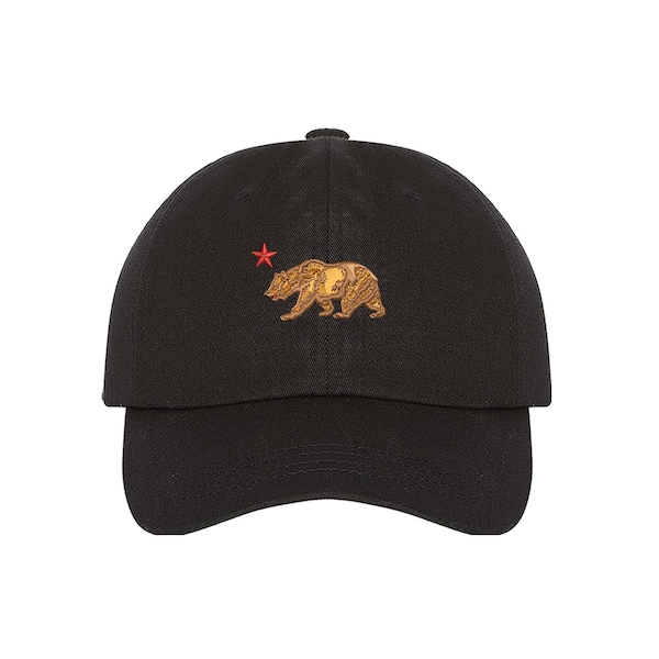 California Republic Bear Hat, Embroidered Cali Bear Dad Hat, Cali Star Bear Baseball Cap, California Bear Embroidered Hat