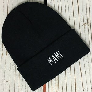 MAMI Embroidered Beanie, Cuffed Beanie, Embroidered Mami Hat, Women&#39;s Beanies, Winter Hats, Mami Beanie