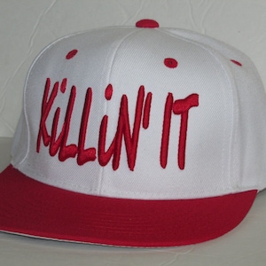 KILLIN&#39; IT Snapback Hat, Custom Embroidered Snapback, White and Red Snapback, Custom Snapback