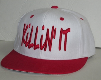 KILLIN' IT Snapback Hat, Custom Embroidered Snapback, White and Red Snapback, Custom Snapback
